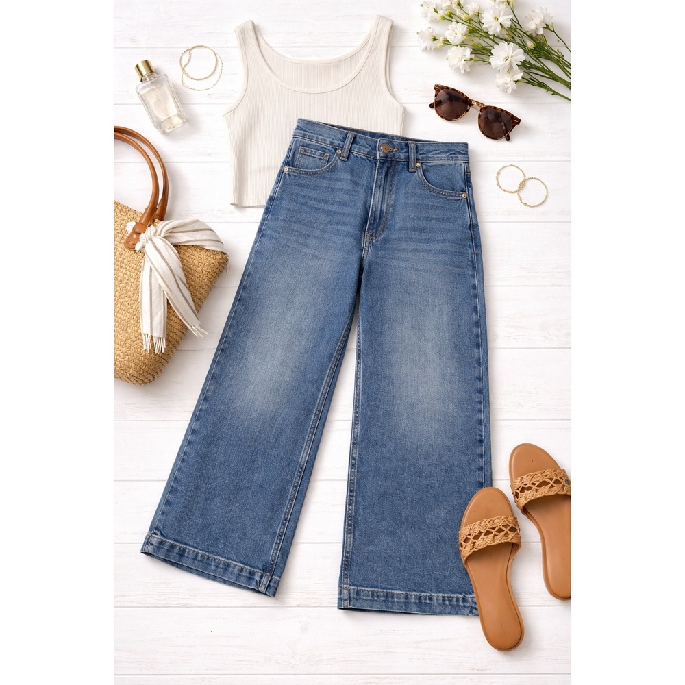 Banana Republic Premium Denim HR‎ Clean Girl Wide-Leg Crop Jeans Blue Size 29